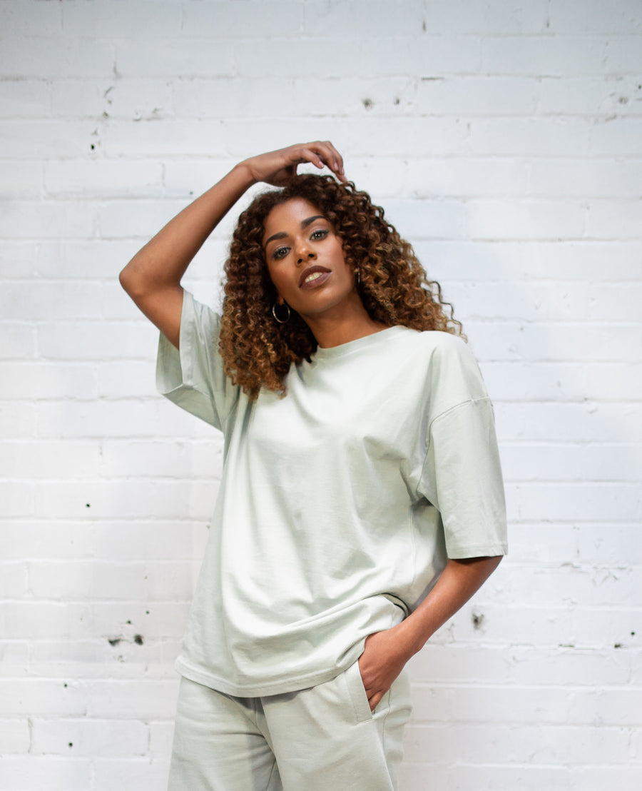 Plant Dyed Organic Oversized Tee in Olive Green