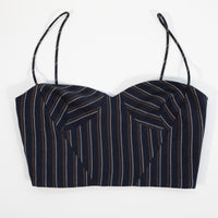 Cady Strap Crop Top in Navy Pinstripe