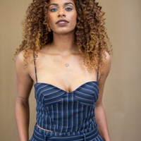 Cady Strap Crop Top in Navy Pinstripe