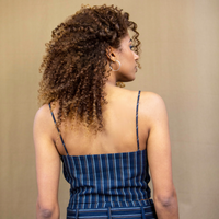 Cady Strap Crop Top in Navy Pinstripe