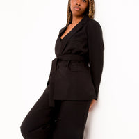 Bety Tie Waist Blazer in Black