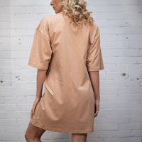 Plant Dyed Organic Oversized T-Shirt Dress in Tan