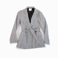 Bety Tie Waist Blazer in Grey Check