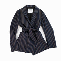 Bety Tie Waist Blazer in Navy Pinstripe