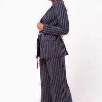 Bety Tie Waist Blazer in Navy Pinstripe