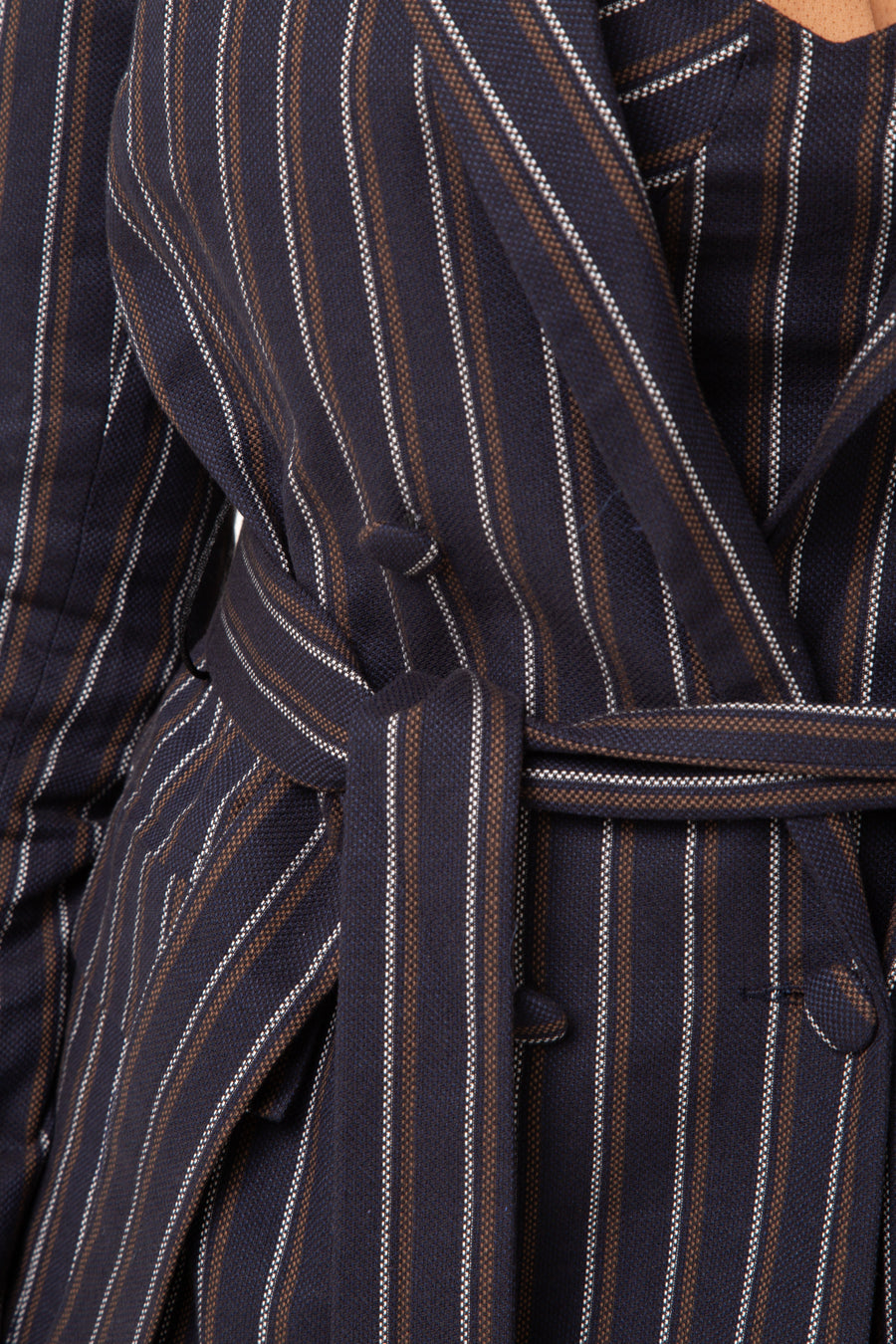 Bety Tie Waist Blazer in Navy Pinstripe