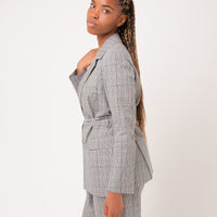 Bety Tie Waist Blazer in Grey Check