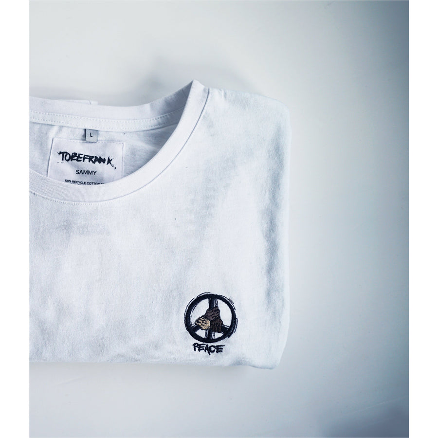 PEACE AND HUMAN RIGHTS UNISEX SAMMY LONG SLEEVE TEE IN WHITE