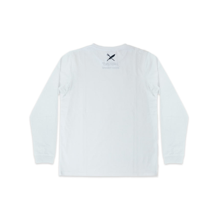 UNISEX WOODY COOK'S SAMMY LONG SLEEVE TEE IN WHITE